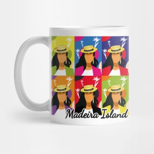 Madeira Island female pop art no face illustration using the traditional straw hat Mug